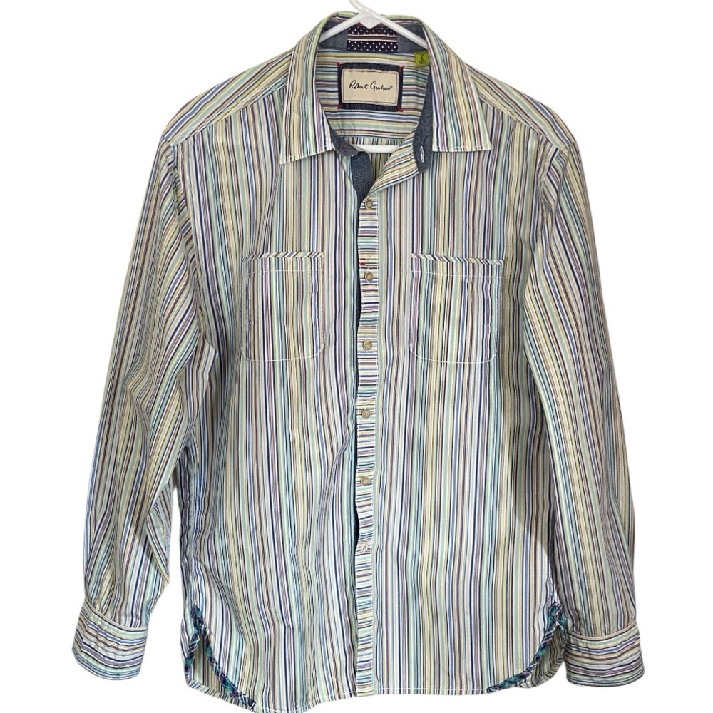 Robert Graham Tailored Fit Multicolor Stripe Button-Down Shirt Large Classic